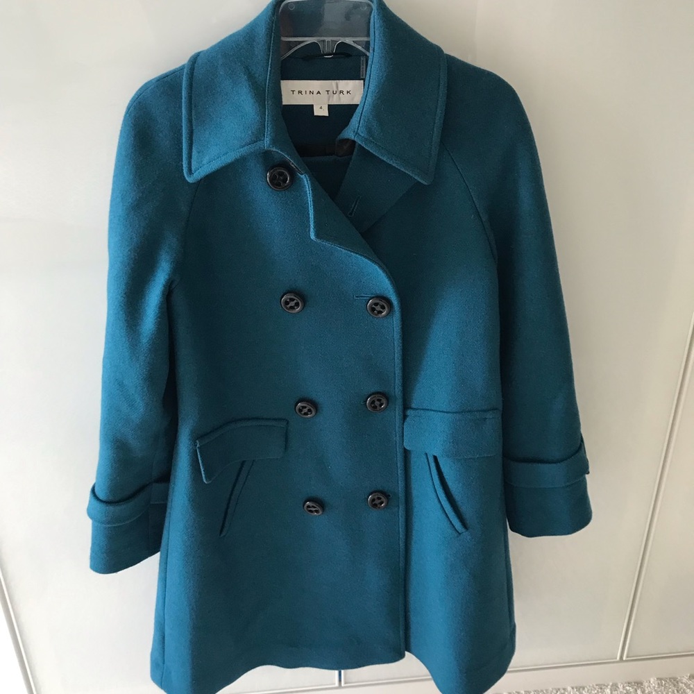 Trina Turk peacock blue wool coat